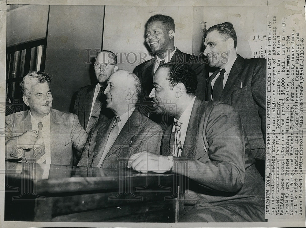 1948 Press Photo Communist leaders arrested in NY, E Dennis,W Foster,BJ Davis, - Historic Images