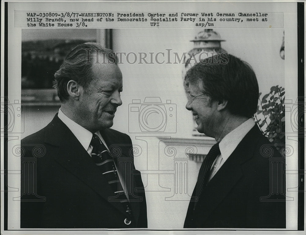 1977 Press Photo President Carter, Former West Chancellor Willy Brandt - Historic Images