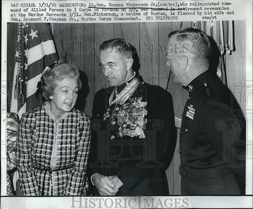 1971 Press Photo Lt Gen Herman Nickerson Jr,wife &amp; Gen LF Chapman Jr - Historic Images