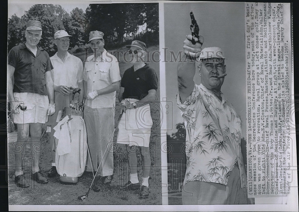 1957 Press Photo Vice Adm. E. Clexton, Adm. Walter Boone, T. Gates, Jr. - Historic Images