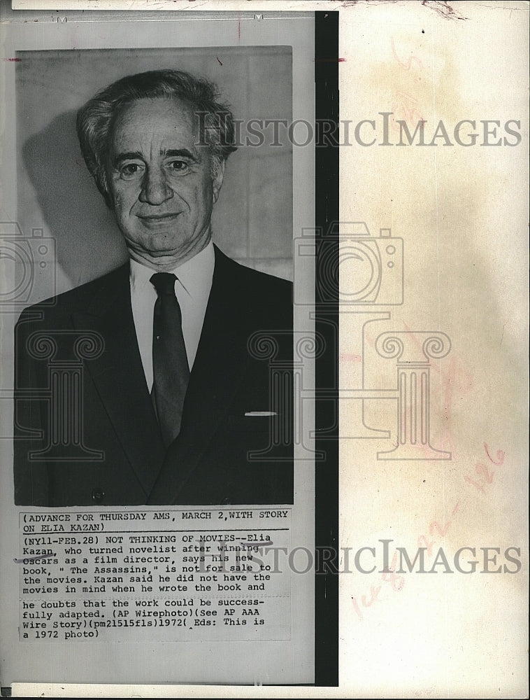 1972 Press Photo Elia Kazan, film director and author - Historic Images