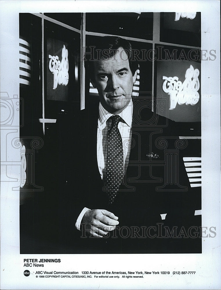 1988 Press Photo Anchor Peter Jennings, &quot;The 88 Vote&quot; - Historic Images