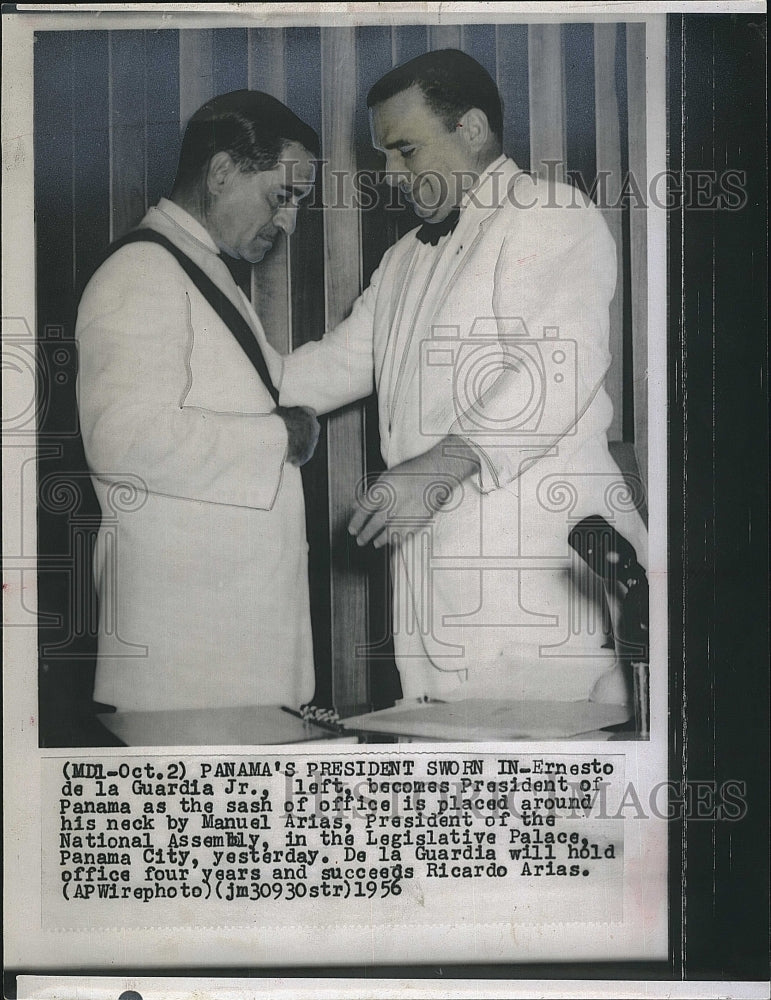 1956 Press Photo Ernesto de la Guardia, Jr., President of Panama, Manuel Arias - Historic Images