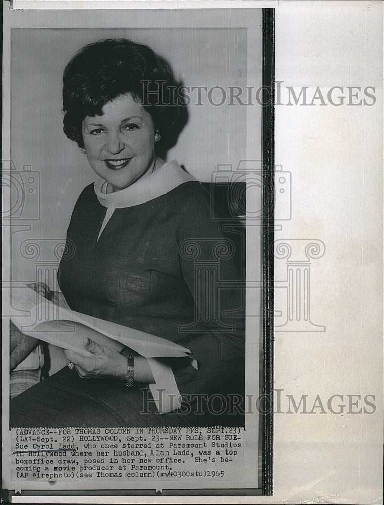 1965 Press Photo Sue carol Ladd, former actress now a producer at Paramount - Historic Images