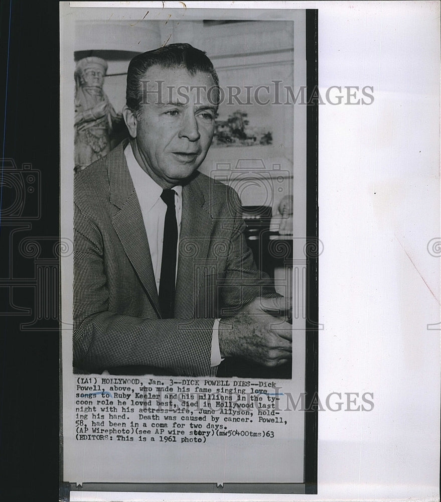 1961 Press Photo Dick Powell American Singer Actor Dies Hollywood Cancer - Historic Images