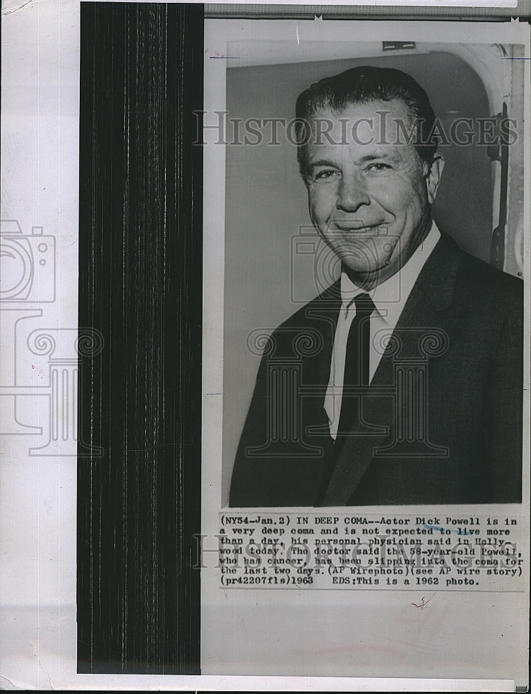 1962 Press Photo Dick Powell American Actor Producer Studio Boss Hospitalized - Historic Images