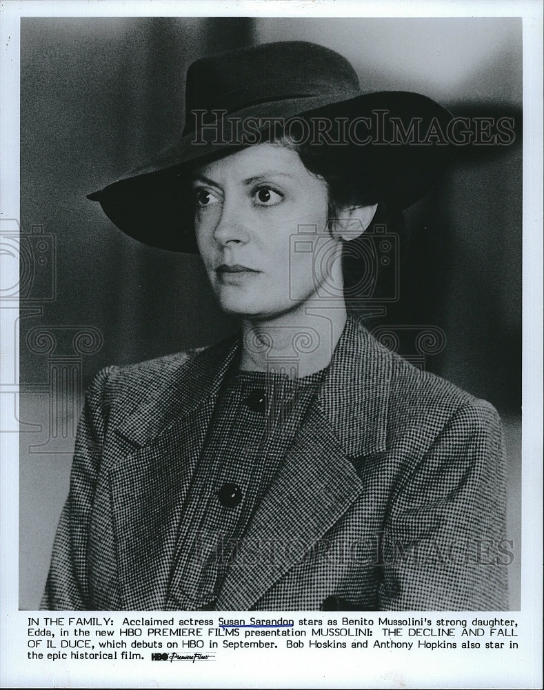 1985 Press Photo Actress Susan Sarandon in &quot;The Decline And Fall of Il Duce&quot; - Historic Images