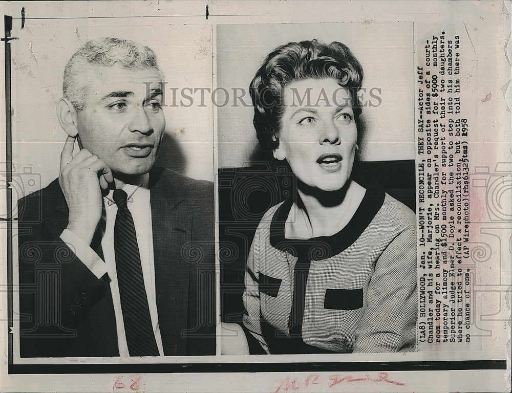 1958 Press Photo Actor Jeff Chandler &amp; Wife Marjorie - Historic Images