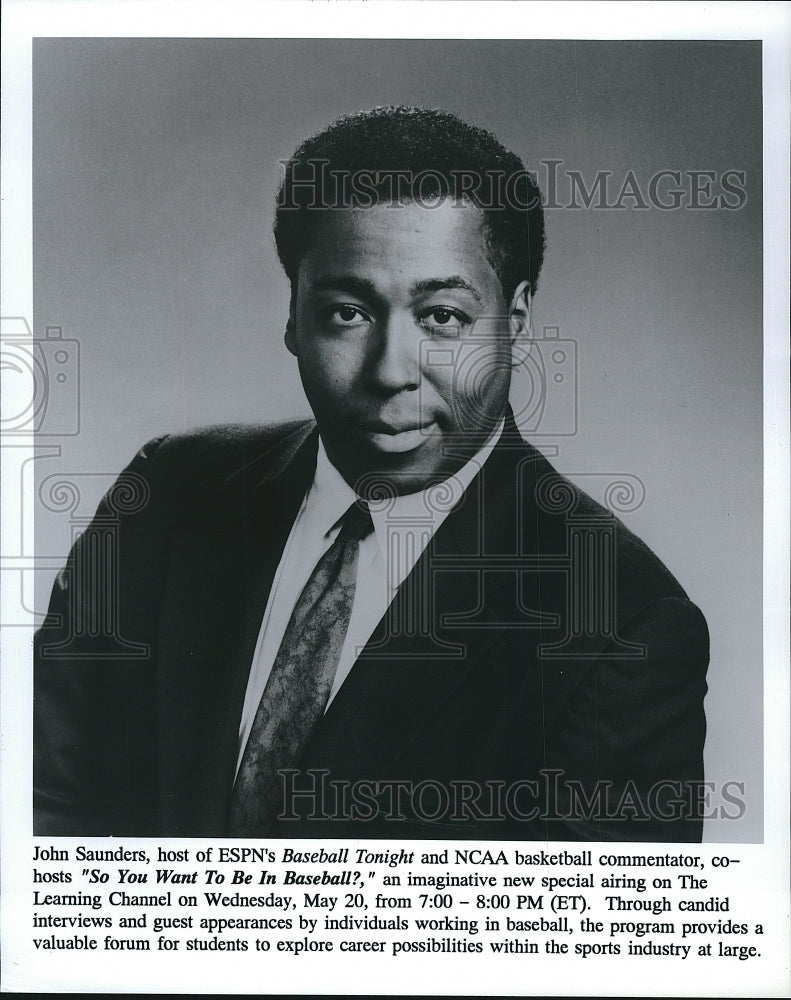 Press Photo John Saunders, hosts ESPN&#39;s Baseball Tonight &amp; NCAA Commentator - Historic Images