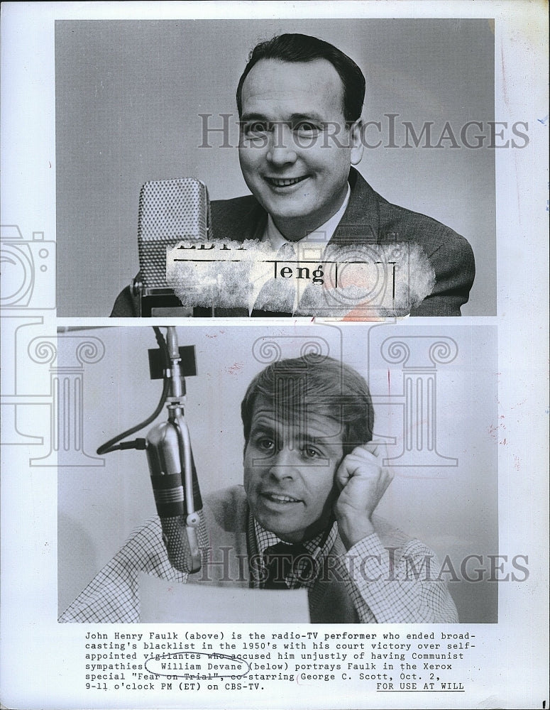 1975 Press Photo John Henry Faulk, William Devane "Fear on Trial" - Historic Images