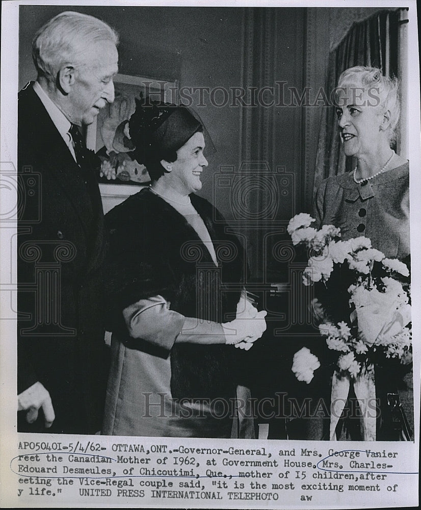 1962 Press Photo Governor-General and Mrs. George Vanier, Mrs. C. Desmeules - Historic Images