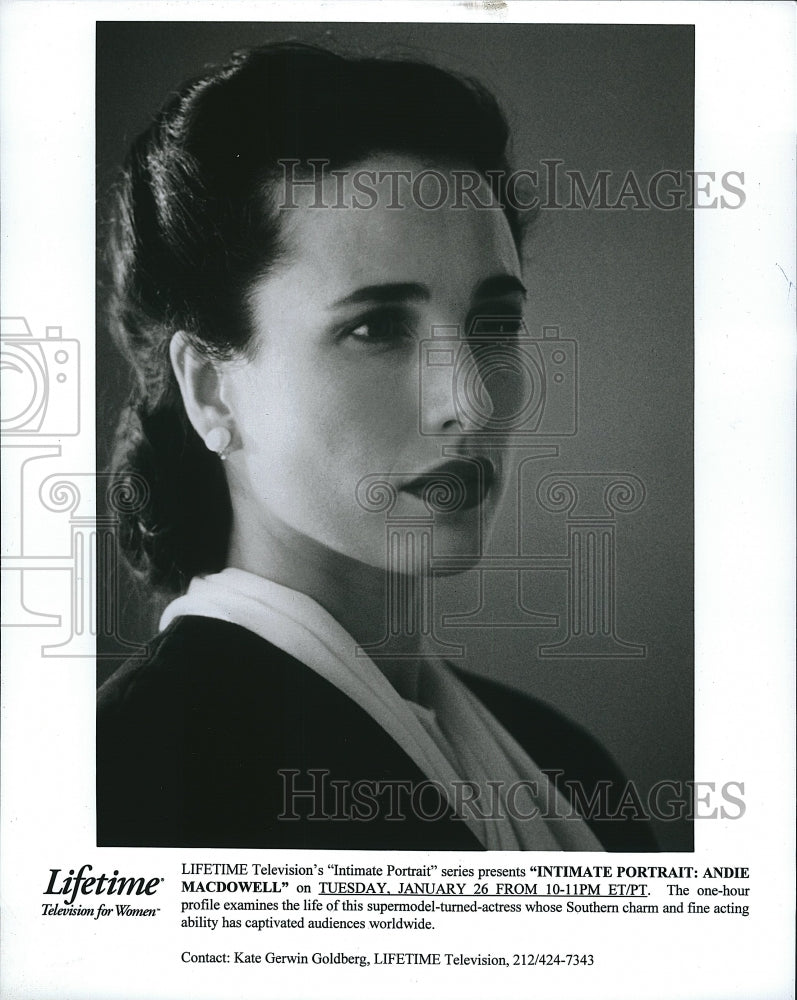 1990 Press Photo "Intimate Portrait: Andie MacDowell" on Lifetime - Historic Images