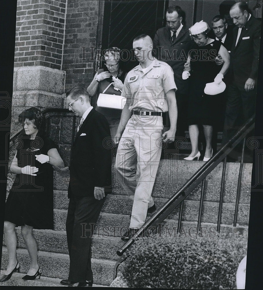 1967 Press Photo Mrs Charles MacDonald Leaves Church After Husband&#39;s Shooting - Historic Images
