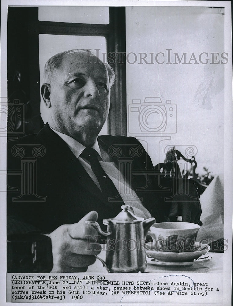 1960 Press Photo Gene Austin on 60th Birthday - Historic Images