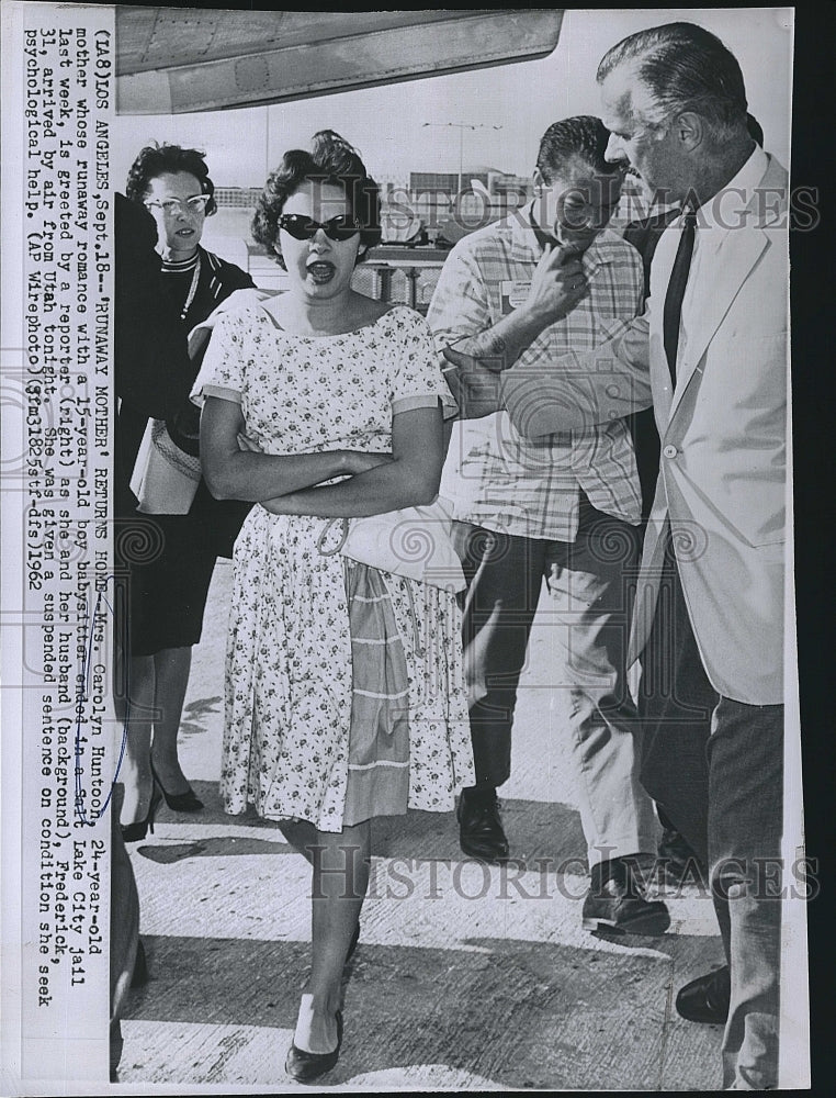 1962 Press Photo Mrs. Carolyn Huntoon, Frederick Huntoon, Runaway Mother - Historic Images