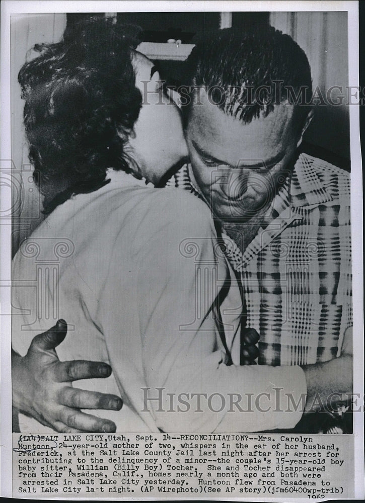 1962 Press Photo Mrs. Carolyn Huntoon and husband Frederick arrested - Historic Images