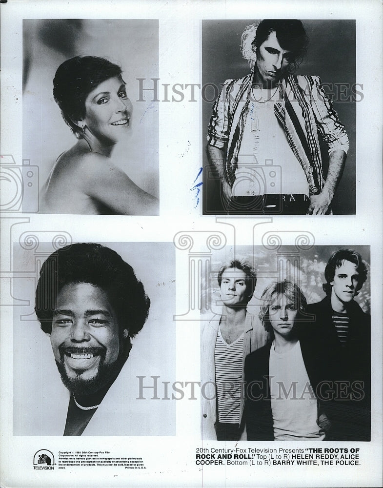 1981 Press Photo Helen Reddy Alice Cooper and Barry White Musicians The Police - Historic Images