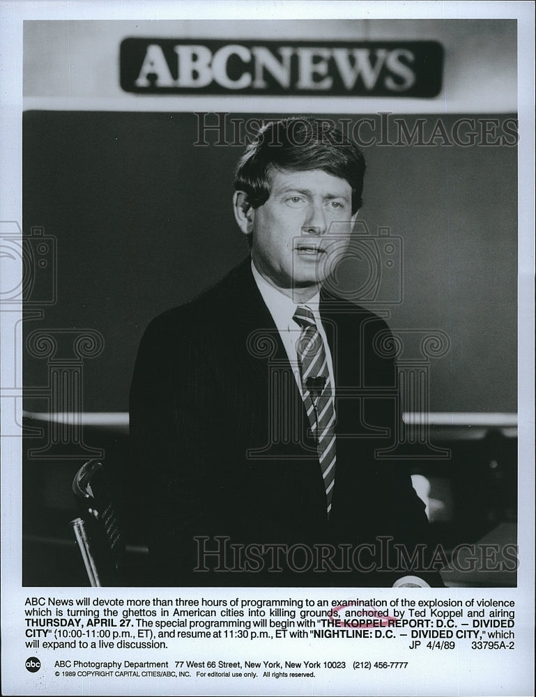 1989 Press Photo ABC News Anchor Ted Koppel - Historic Images