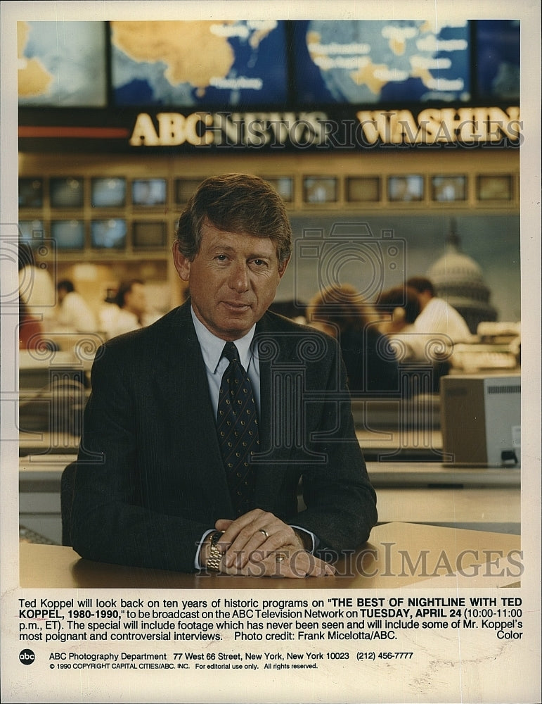 1990 Press Photo ABC News Anchor Ted Koppel - Historic Images