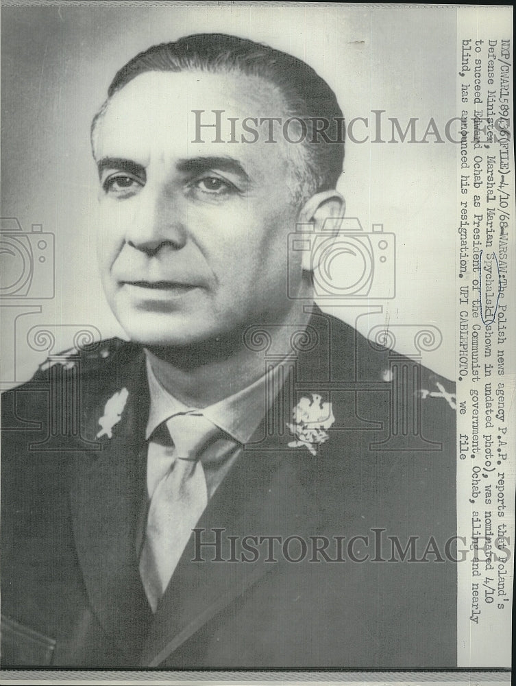 1968 Press Photo Poland's Defense Minister Marshal Marian Spychalski - Historic Images