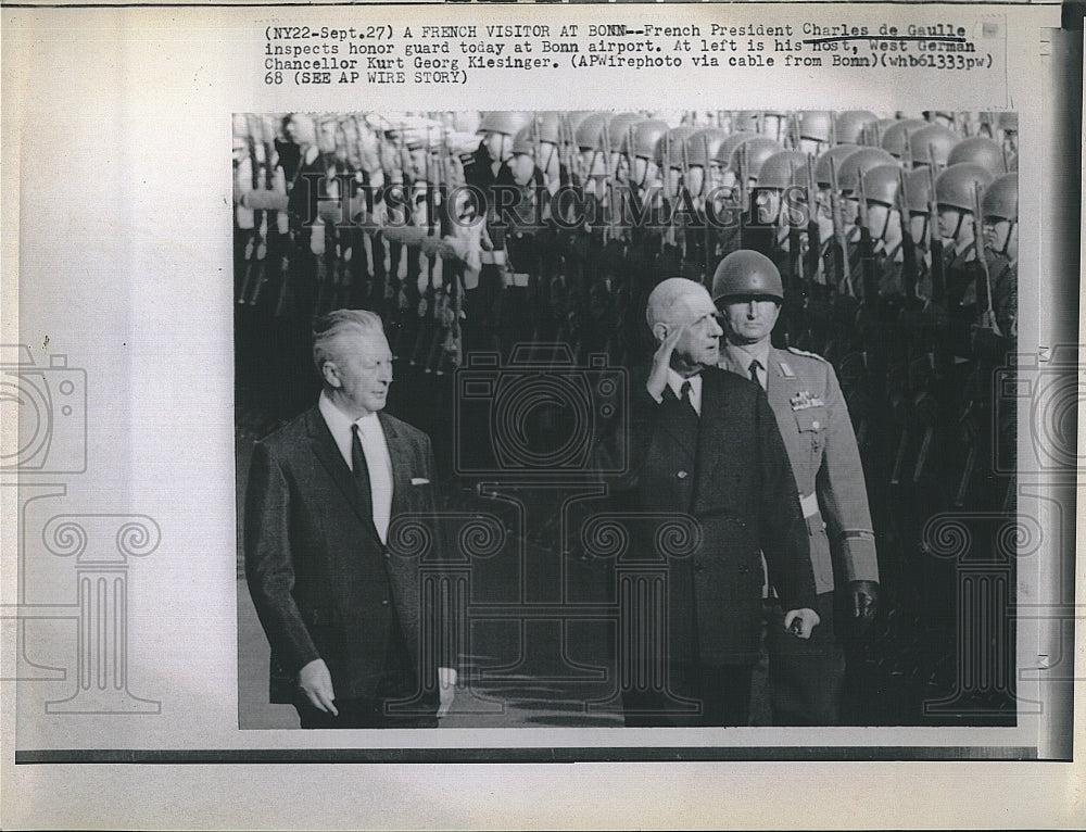 1968 Press Photo French President Charles De Gaulle Visiting Bonn Airport - Historic Images