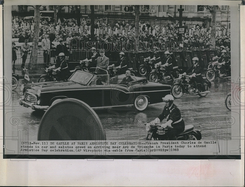 1963 Press Photo French President Charles De Gaulle Armistice Day Parade Arc - Historic Images