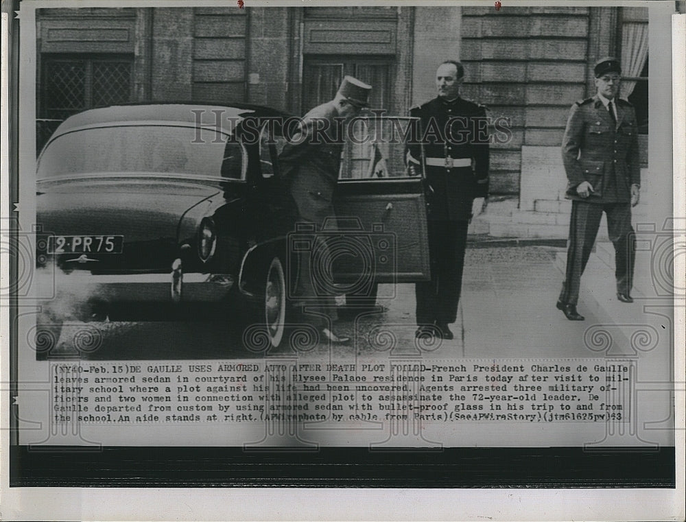 1953 Press Photo French President Charles De Gaulle Elysee Palace after Plot on - Historic Images