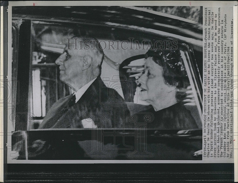 1964 Press Photo French President  Charles de Gaulle &amp; his wife - Historic Images