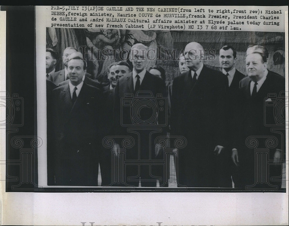 1968 Press Photo French Pres Charles de Gaulle ,M Debre,M Murville,A Malraux - Historic Images