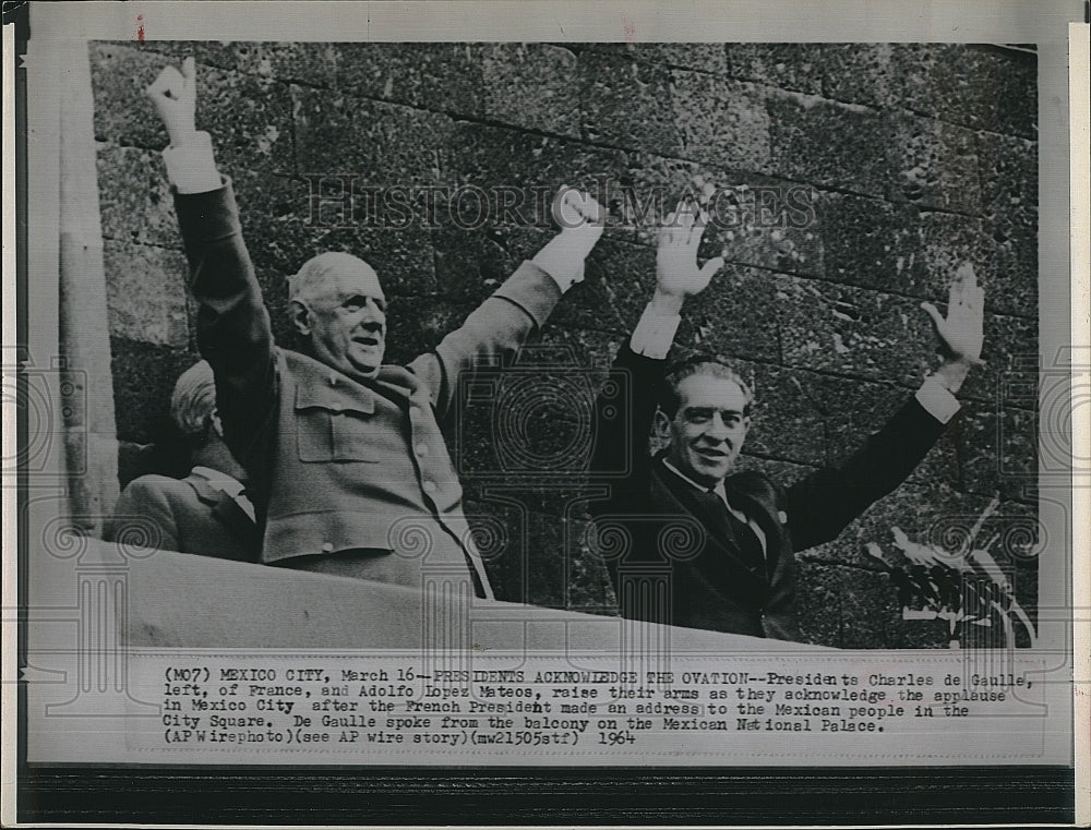 1964 Press Photo French Pres Charles de Gaulle &amp; Mexico Pres Lopez Mateos - Historic Images