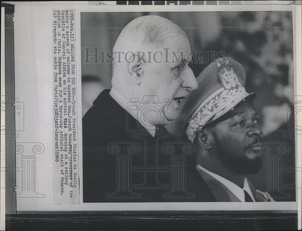 1969 Press Photo French Pres Charles de Gaulle &amp; Central African  gen J. Bokassa - Historic Images