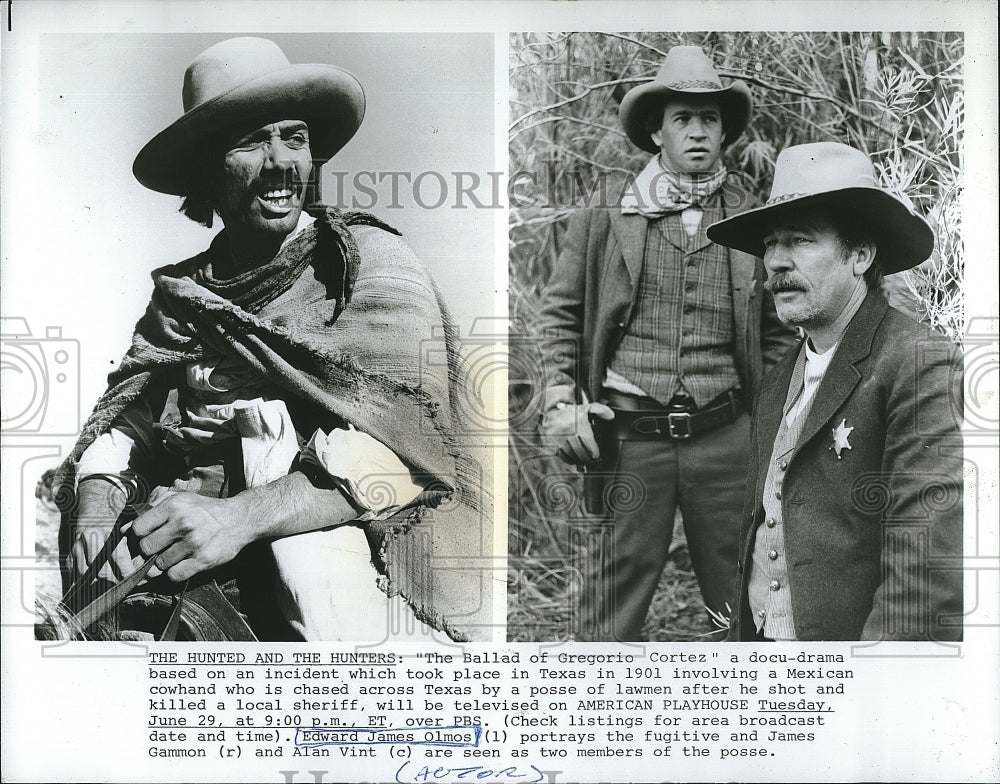 1982 Press Photo Edward James Olmos Alan Vint in "The Ballad of Gregorio Cortez" - Historic Images