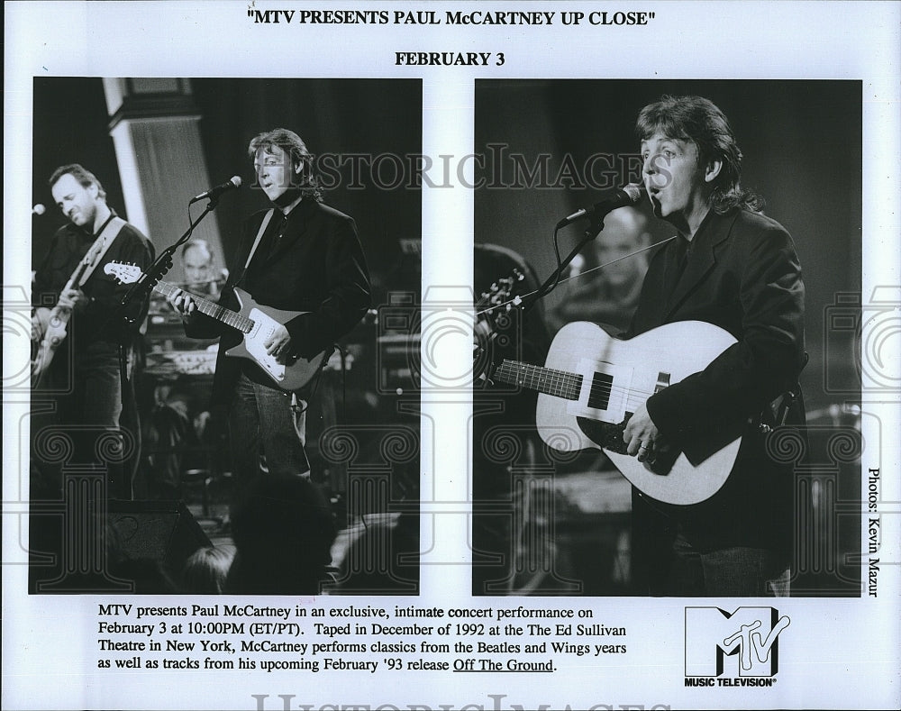 1993 Press Photo Singer Paul McCartney on &quot;MTV Concert&quot; - Historic Images