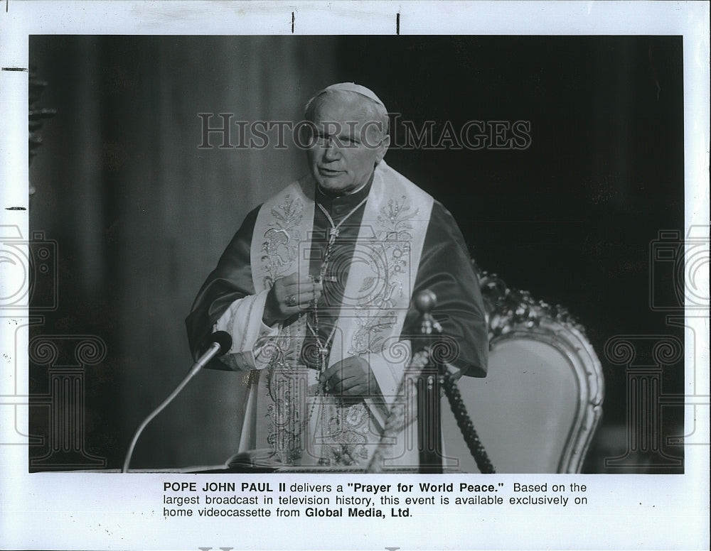 1987 Press Photo Pope John Paul II Delivers "Prayer For World Peace" Broadcast - Historic Images
