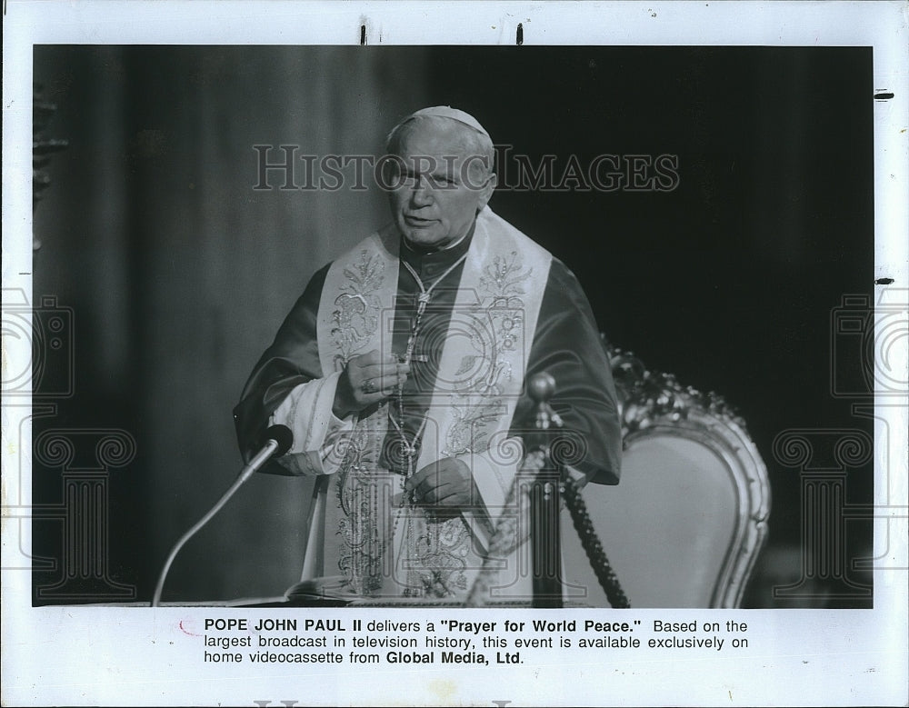 1987 Press Photo Pope John Paul II Delivers "Prayer For World Peace" Broadcast - Historic Images