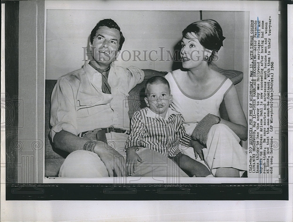 1960 Press Photo Actor Fernando Lamas, Actress Arlene Dahl, Lorenzo Lamas - Historic Images