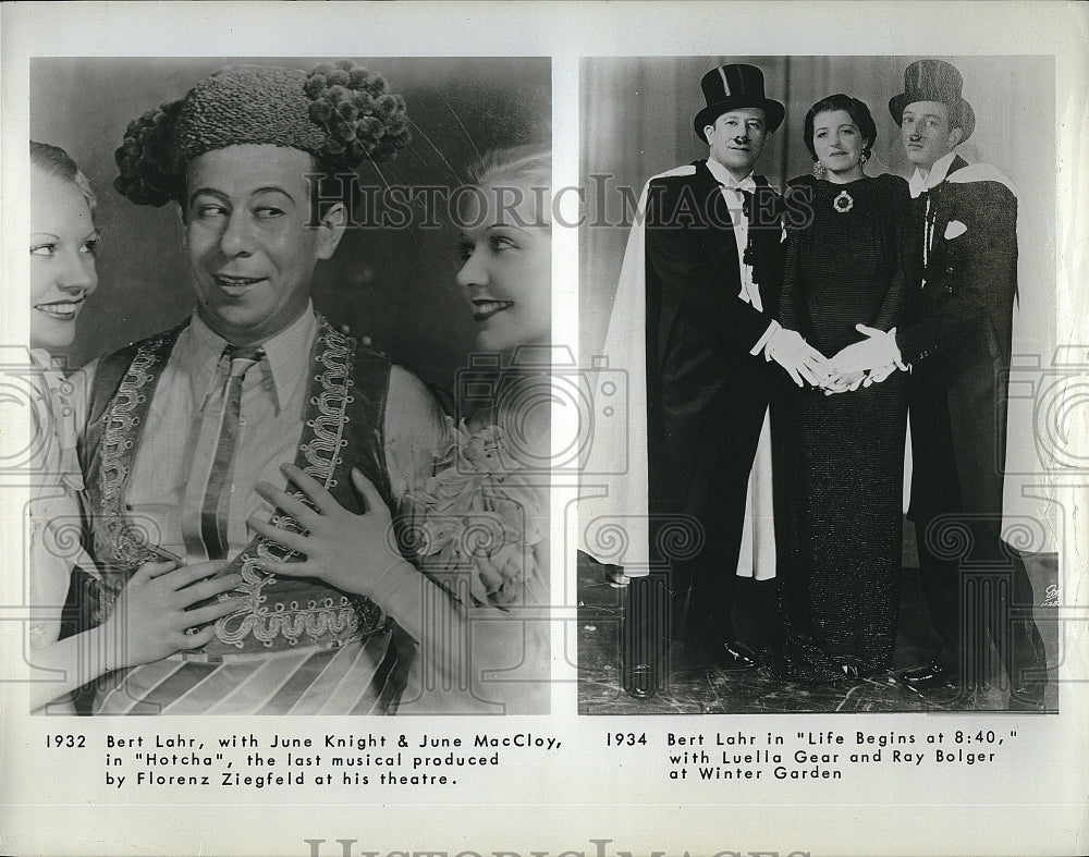 1965 Press Photo Musical Performer Bert Lahr Shows Hotcha Life Begins At 8:40 - Historic Images