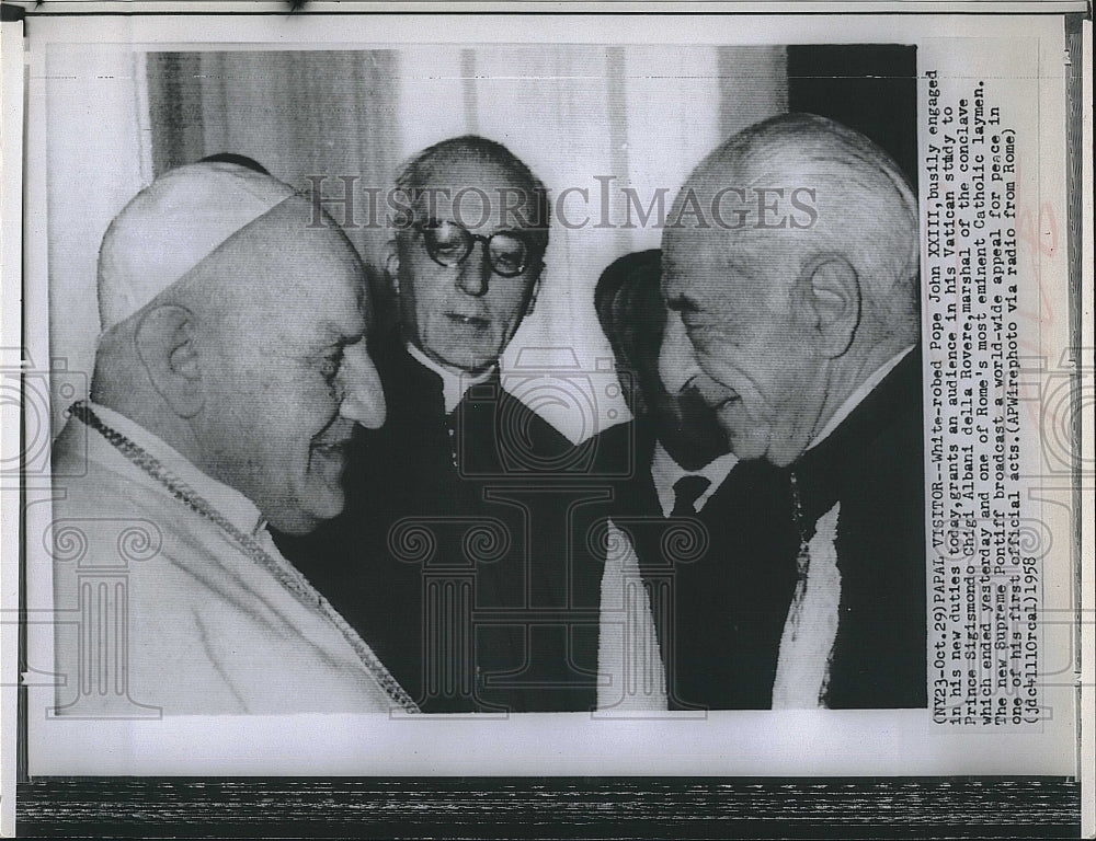 1958 Press Photo Pope John XXIII Prince Sigismondo Chigi Albani Della Rovere - Historic Images