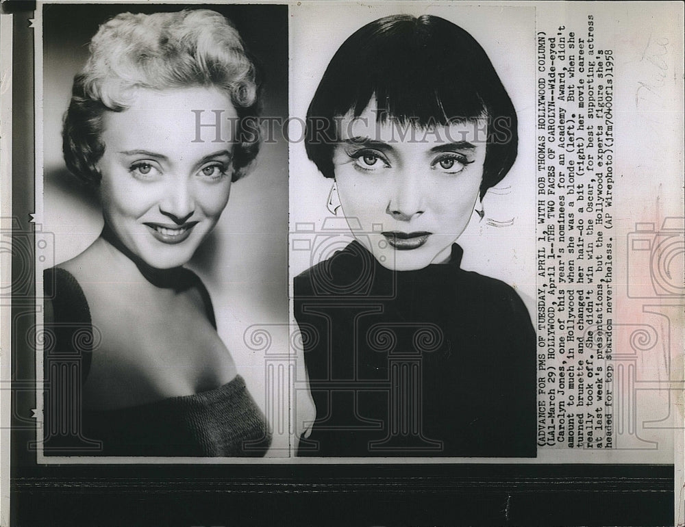 1958 Press Photo  Carolyn Jones, nominated for an Academy Award - Historic Images