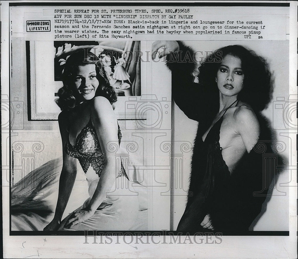 1977 Press Photo Black Lingerie loungewear Fernando Sanchez - Historic Images