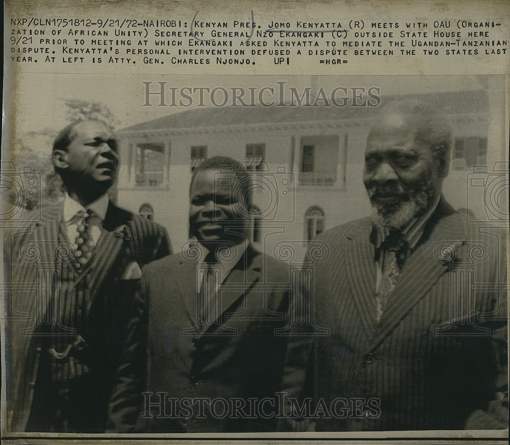 1972 Press Photo Jomo Kenyatta, Kenyan President, Secretary General Nzo Erangaki - Historic Images