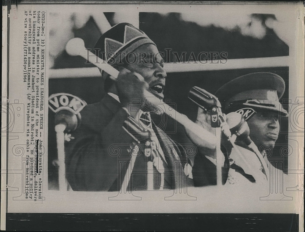 1964 Press Photo Jomo Kenyatta Gives Inaugural Address - Historic Images