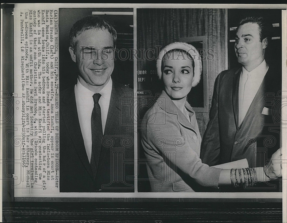 1965 Press Photo Actor Marlon Brandon and ex wife Annan Kashfi in court at Calif - Historic Images