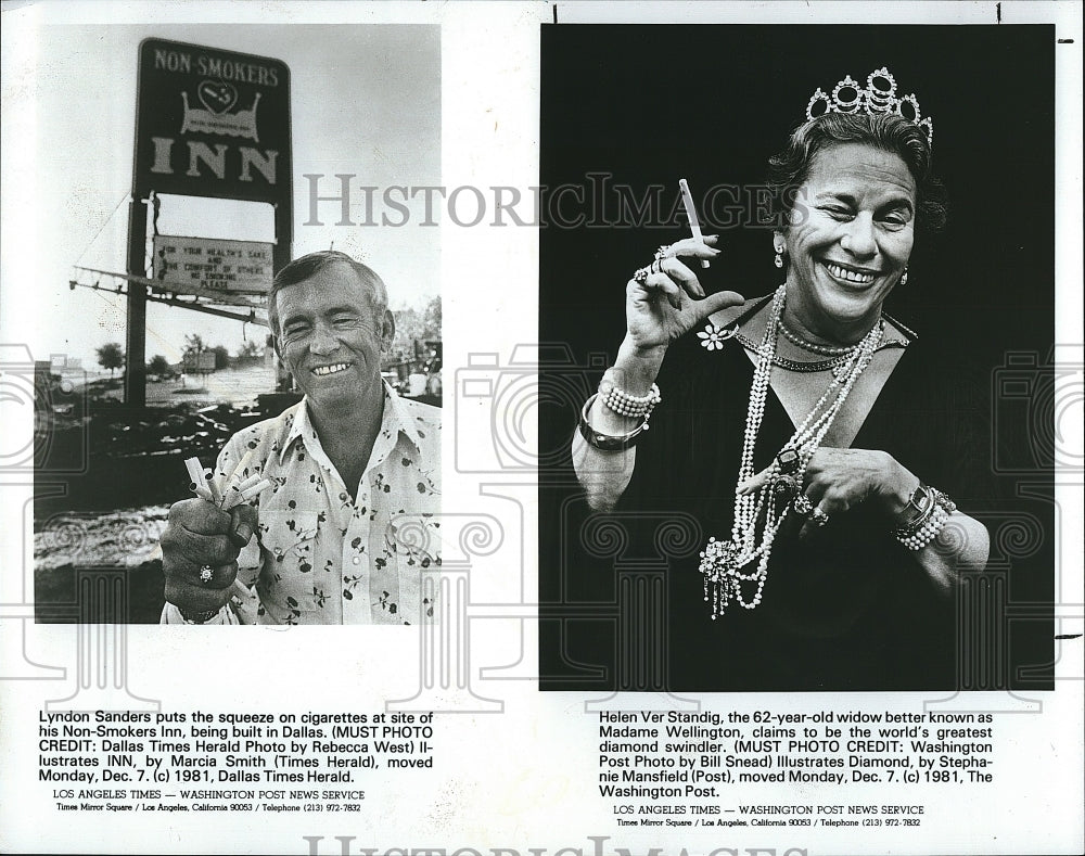 1981 Press Photo Lyndon Sanders, Non-Smokers Inn, Helen Ver Standig, Swindler - Historic Images