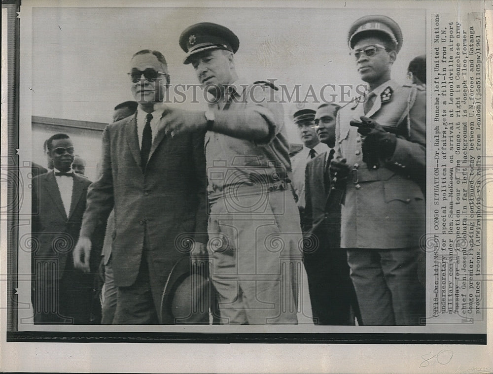 1961 Press Photo United Nations Ralph Bunche Sean McKeown Visit Congo - Historic Images