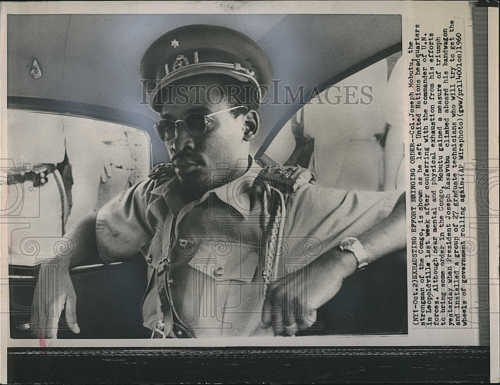 1960 Press Photo Col. Joseph Mobutu of the Congo Leaving United Nations - Historic Images