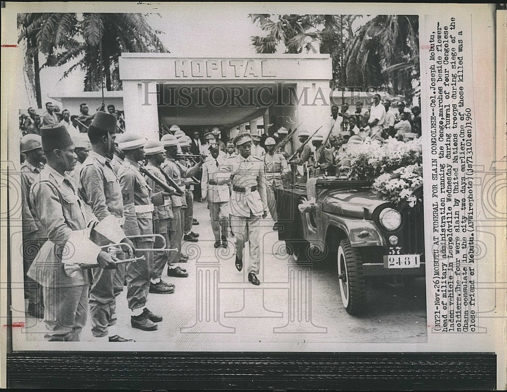 1960 Press Photo Col. Joseph Mobutu at Soldiers&#39; Funeral in Congo - Historic Images