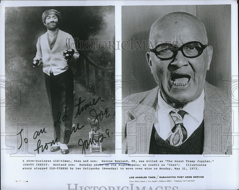 1973 Press Photo George Rowland a.k.a. &quot;The Great Tramp Jugler&quot; - Historic Images