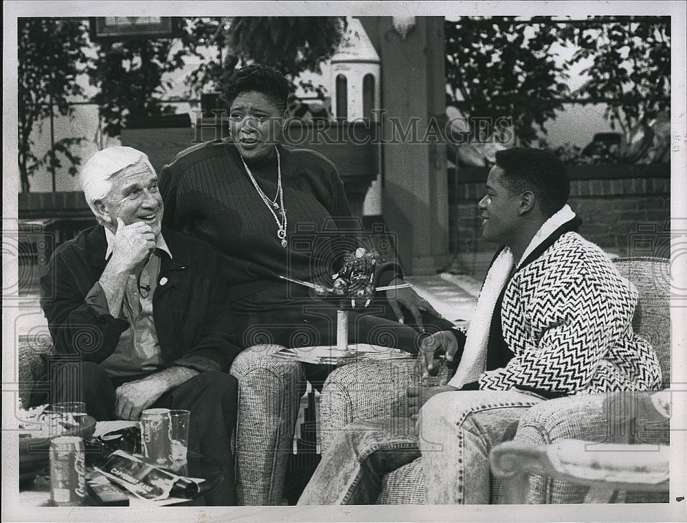 1990 Press Photo The Marsha Warfield show with Blair Underwood &amp; Leslie Nielson. - Historic Images