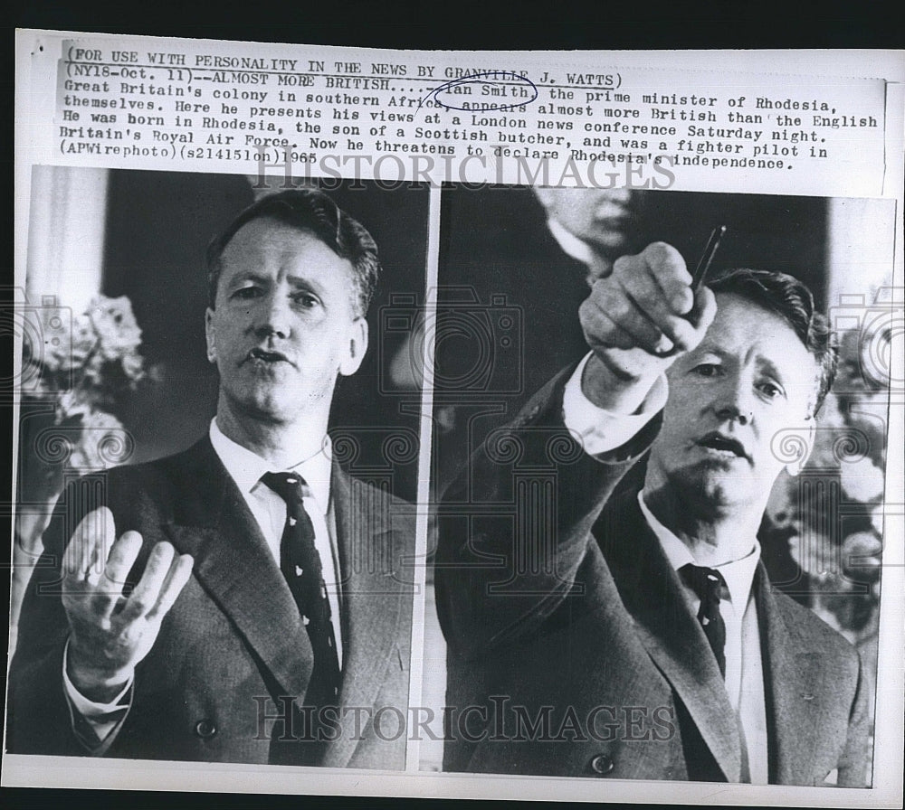 1965 Press Photo Ian Smith Prime Minster Of Rhodesia In Southern Africa - Historic Images